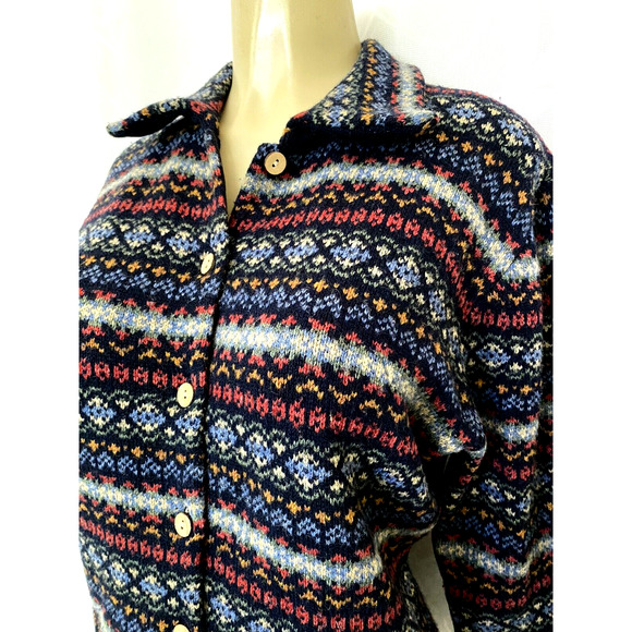 SKYR Lambswool Sweater Cardigan Multi Color Striped Button Down Long Sle… - Picture 3 of 5